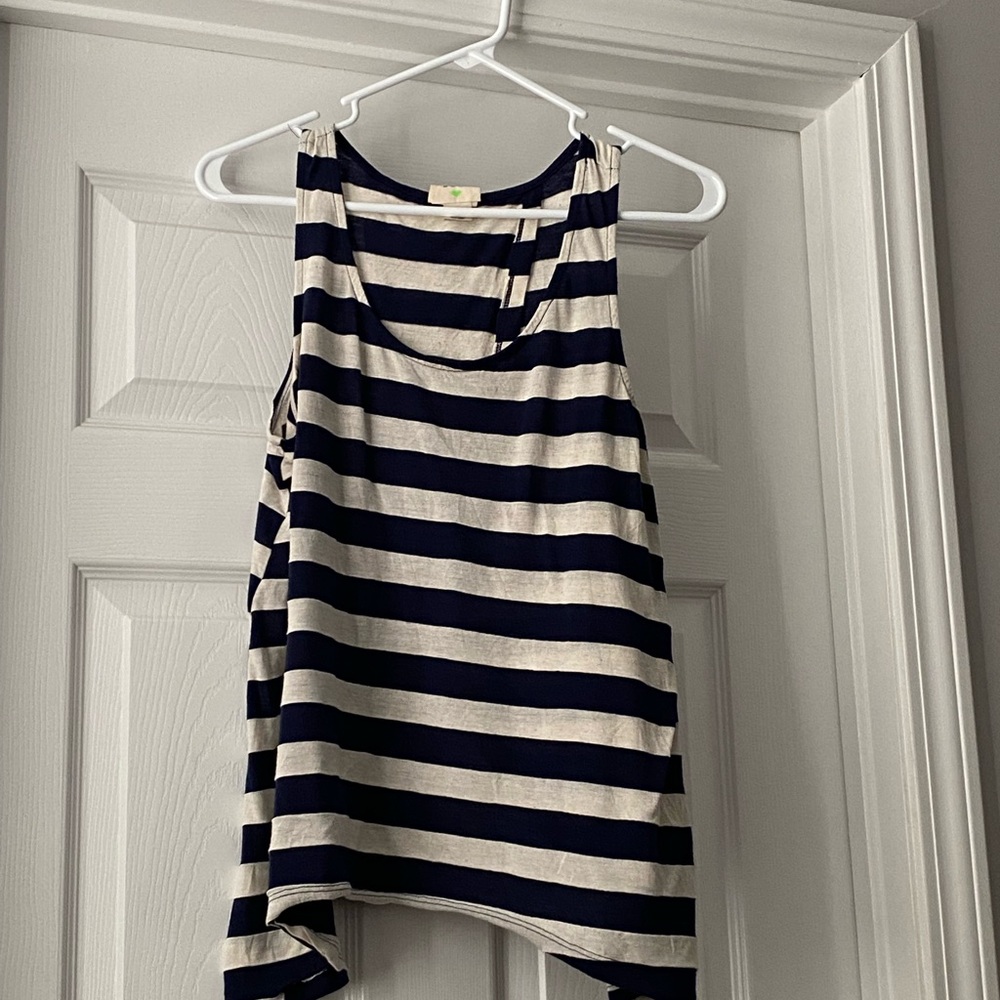 Navy and Cream Striped Sleeveless Tank Top